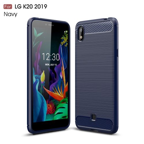 Coque en TPU fibre de carbone antichoc brossée bleu marine pour votre LG K20 (2019)
