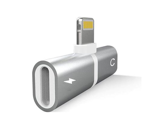 Mini Adaptateur Lightning/Jack pour IPHONE Chargeur Ecouteurs 2 en 1 Casque (ARGENT)
