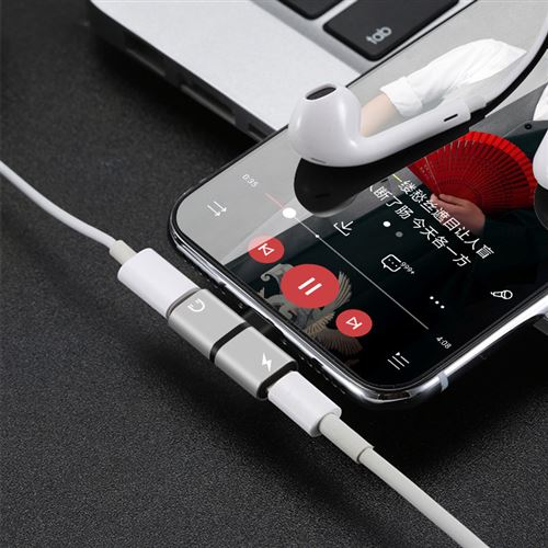 Câble téléphone portable VISIODIRECT Cable double adaptateur port lightning  avec prise jack 3. 5 mm pour téléphone smartphone couleur noir - 