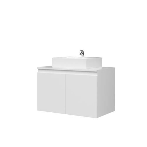 Meuble Vasque De Salle De Bain 2 Portes - Blanc Laque - L 80 X P 46 X H 50 Cm - Cina