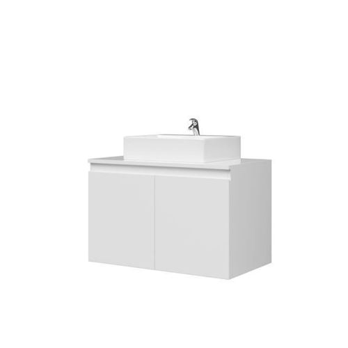 Meuble vasque de Salle de bain 2 portes - Blanc Laque - L 80 x P 46 x H 50 cm - CINA