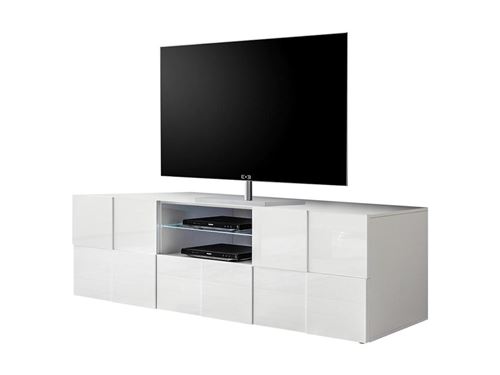 Meuble TV CALISTO - LEDs - 2 portes & 1 tiroir - Blanc laqué