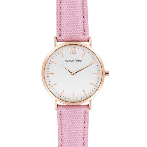 Montre Femme Andreas Osten Cadran 36mm En Steel Blanc Et Bracelet Rose En Tweed AO-129