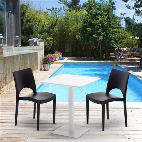 Table carrée 60x60 blanche avec 2 chaises colorées Paris Lemon, Couleur: Vert