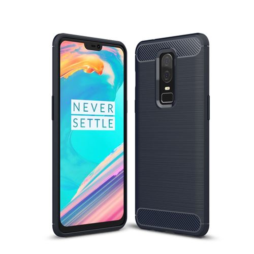 Coque en TPU fibre de carbone bleu foncé pour votre OnePlus 6