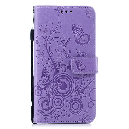 Etui en PU fleur papillon violet pour votre Samsung Galaxy J4 Plus