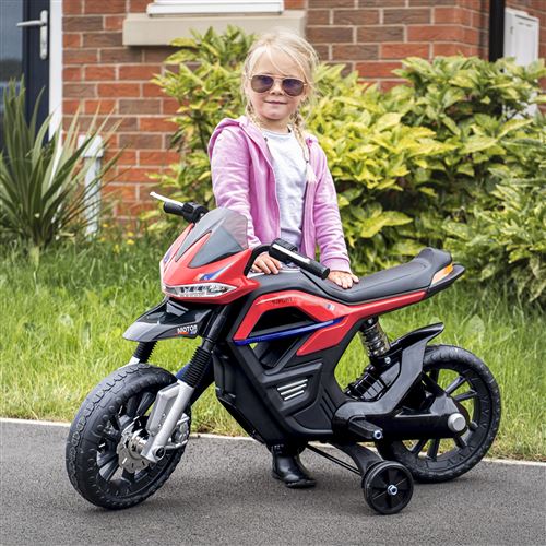 Moto électrique pour enfants 25 W 6 V 3 Km/h effets lumineux et sonores  roulettes amovibles rouge - Véhicule électrique pour enfant - Achat & prix