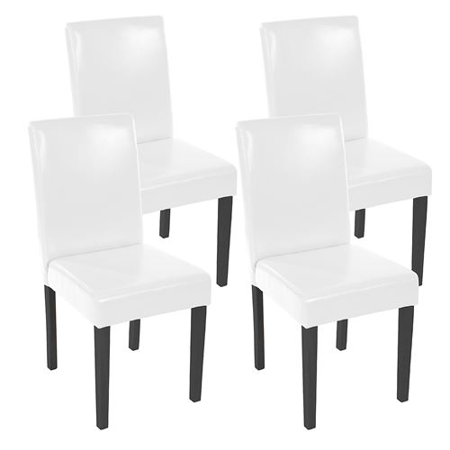 Lot de 4 chaises de séjour Littau, cuir reconstitué, blanc, pieds foncés