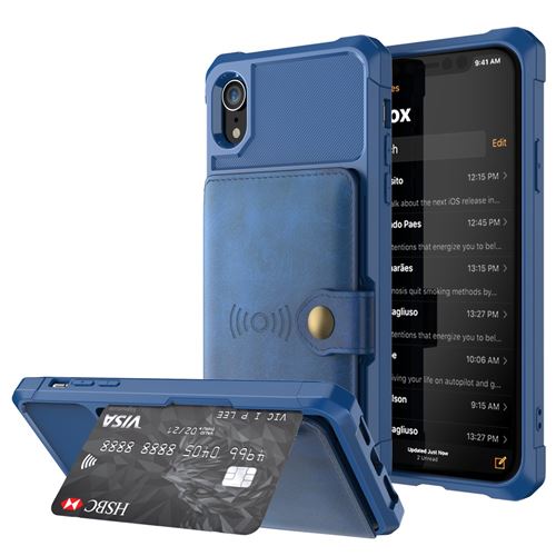 Etui en PU revêtu d'une feuille intégrée bleu pour votre Apple iPhone XR 6.1 inch