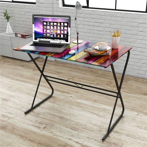 vidaXL Bureau en verre à motif d'arc-en-ciel