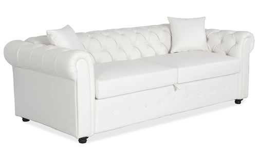 Canapé Chesterfield convertible express avec matelas Domingo Simili Blanc