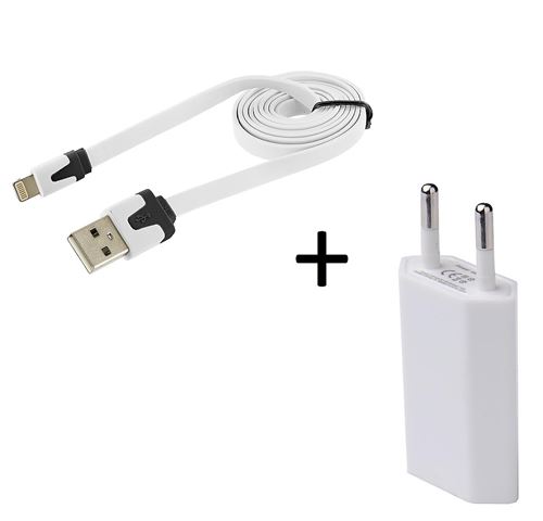 Cable Noodle 1m Chargeur + Prise Secteur pour IPHONE 8 APPLE USB Lightning Murale Pack (JAUNE)