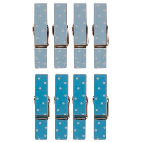 8 mini pinces à linge aimantées bleues 3,5 cm