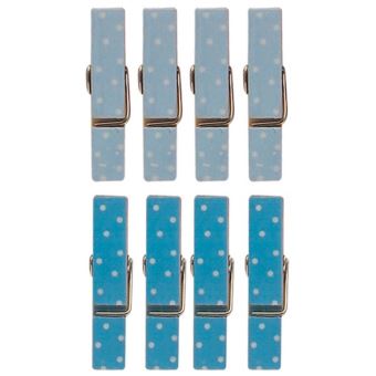 8 mini pinces à linge aimantées bleues 3,5 cm - 1