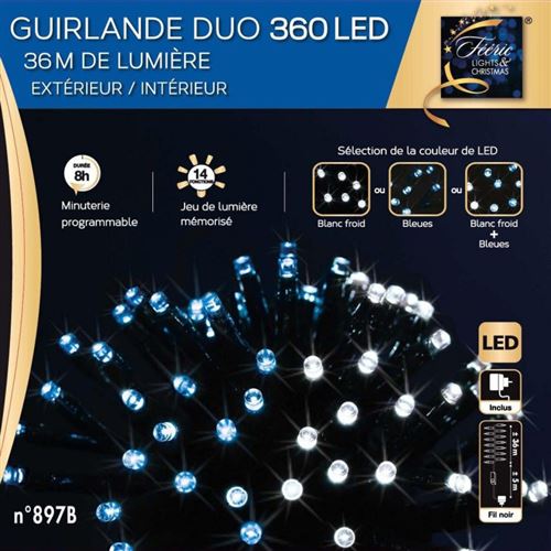 Guirlande extérieur 360 LED bleues/blanc froid programmable - Bleu - Fééric lights and christmas