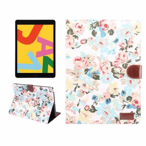 Étui en PU fleur antichoc pour Apple New iPad 10.2 2019 - Blanc