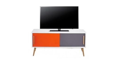 Meuble tv 2 portes - blanc, orange et gris
