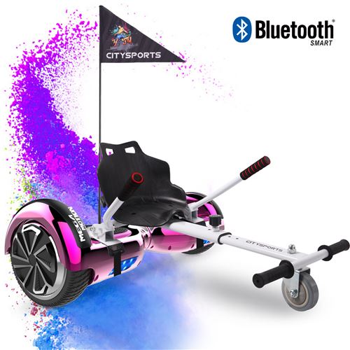 Mega Motion Pack de Hoverboard 6.5 Pouces rose et hoverkart blanc,Gyropode Skateboard électrique robuste Bluetooth