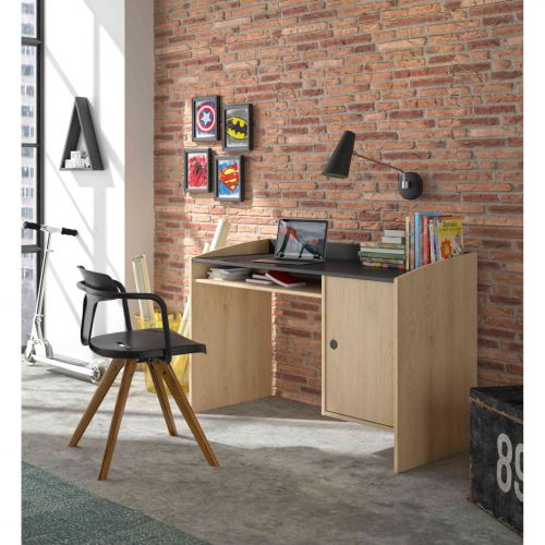 Bureau 1 porte en bois naturel et anthracite - BU5032