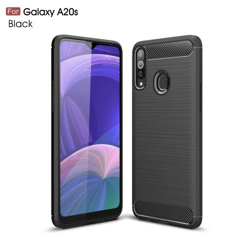 Coque en TPU fibre de carbone brossée noir pour votre Samsung Galaxy A20s