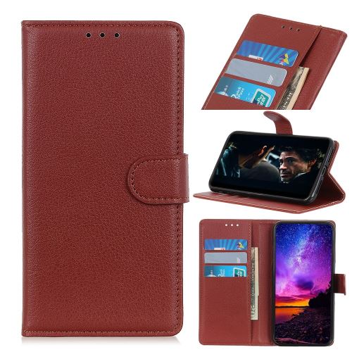 Etui en PU litchi avec support marron pour votre Alcatel 1S (2020)