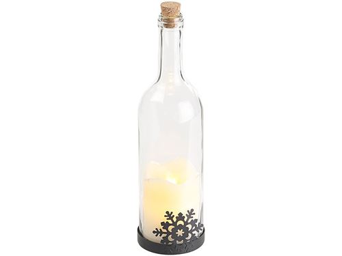 Bouteille de vin décorative avec bougie LED vacillante - Flocon