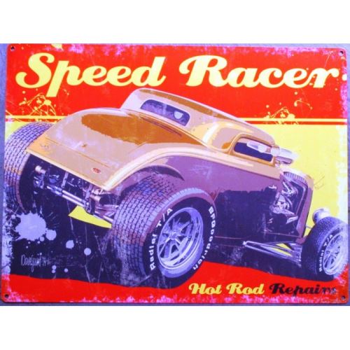 plaque hot rod speed racer 70x50cm tole deco us diner loft