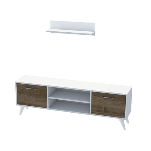 HOMEMANIA Horus TV-Kast- Modern - met deuren, planken, planken - van woonkamer - Wit, walnoot in hout, PVC, 120 x 30 x 48,6 cm