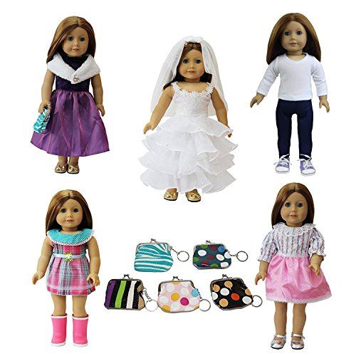 Ensemble de vêtements et accessoires de fille américaine 6 pièces | Robe sac à main pour 18 poupées de ZITA ELEMENT