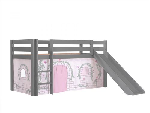 Lit toboggan 90x200 cm avec tente contra pin massif gris Pino