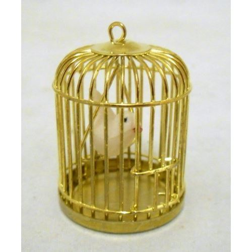 Town Square Miniatures Dolls House Miniature Pet Bird Accessory In Brass Metal Cage