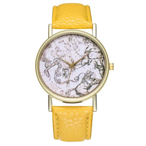 Classic constellation illustration montre montre astronomique en acier ceinture dames montre montre pour homme montre à quartz T216-Ajaune
