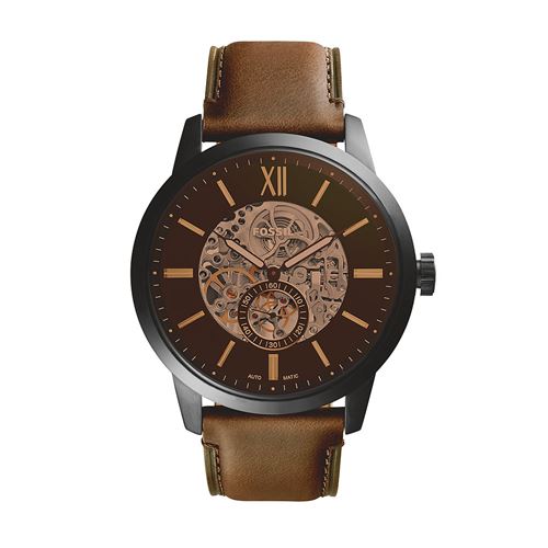 Fossil Montre Townsman Automatique En Cuir Brun 48 Mm
