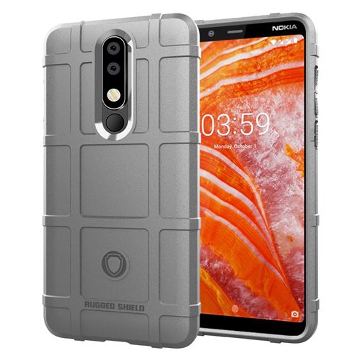 Coque en TPU grille carrée anti-chocs gris pour votre Nokia 3.1 Plus