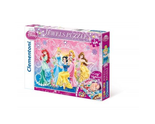 Puzzle 104 Pièces : Puzzle avec des Gemmes - Princesses Disney, Clementoni