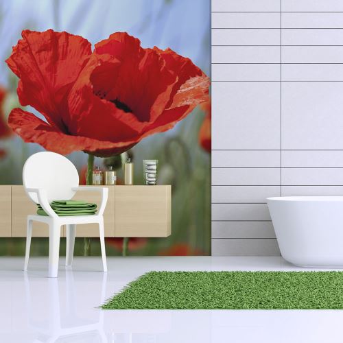 Papier peint - Coquelicots, couleur rouge intense - 200x154 -