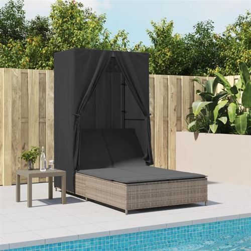 VidaXL - Doppel-sonnenliege poly-rattan, One Size, Grau