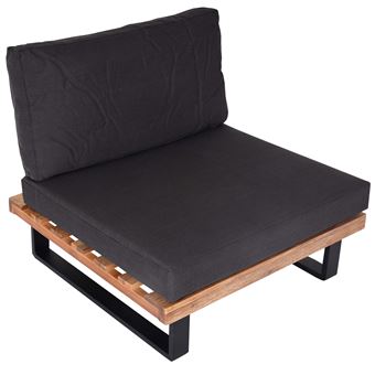 Fauteuil lounge MENDLER HWC-H54 bois acacia marron clair rembourrage gris foncé - 1