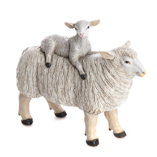 Non Communiqué Blanc Statue : Mouton Maman Et Bébé - Amadeus - Résine