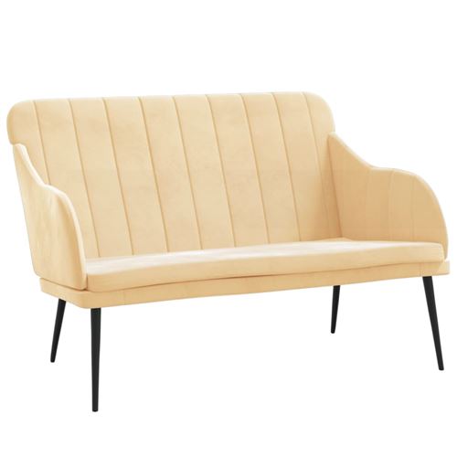 vidaXL - Banc - Velours - Crème - 110x76x80 cm - Image 3