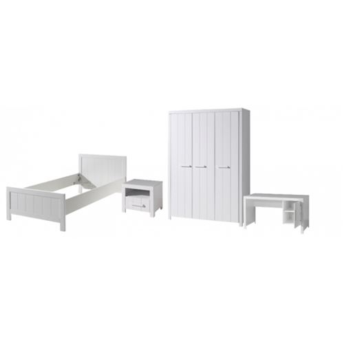 Vipack ERIK Lit simple +Table de Chevet +Armoire 3 portes + Bureau
