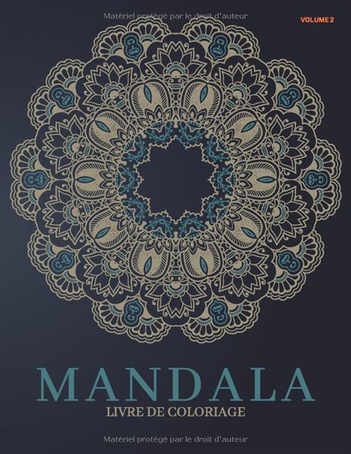 Mandala – Livre de coloriage Volume 2 : 50 modèles floraux indiens anti-stress pour la détente, fonds noirs, grand format 21,59 × 27,94 cm (8,5 × 11 in), 102 pages