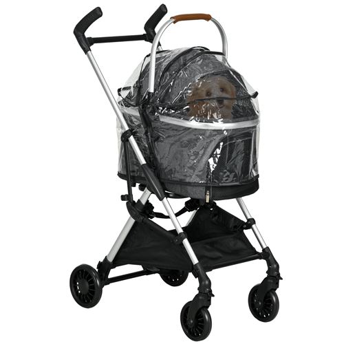 Meilleurs prix pour Poussette pour chien pliable nacelle 2 en 1 - habillage pluie, panier, poignée, housse réglable - alu oxford gris