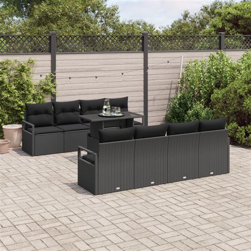 Vidaxl Noir Ensemble De Canapé De Jardin 9 Pc 6 Place Polyrotin - Image 2