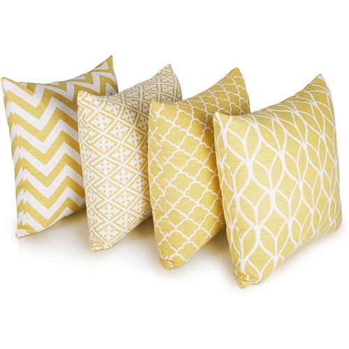 Penguin Home® Coordonnées Décoratif Carré Housse de Coussin 4-Pièce Set, 45 cm Longueur x 45 cm Largeur, Jaune