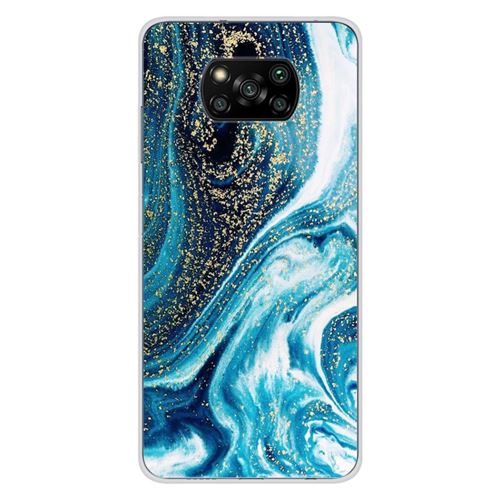 Coque en silicone imprimée compatible Xiaomi Poco X3 Poco X3 Pro Marbre Bleu Pailleté