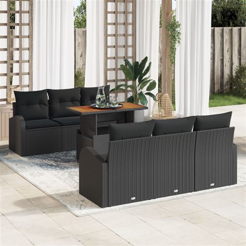 Vidaxl Noir Ensemble De Canapé De Jardin 7 Pc Poly Rotin - Image 2