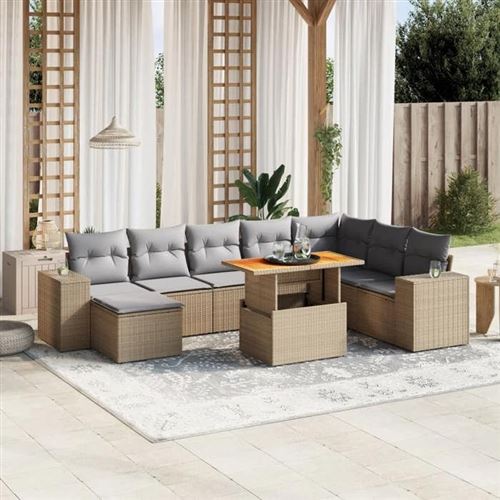 Non Communiqué Beige Vidaxl Salon De Jardin Avec Coussins 9 Pcs, Canapés De Terrasse, Ensemble De Meubles De Patio, Mobilier D'extérieur, 3272774
