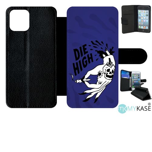 Etui My-Kase pour iPhone 11 Pro - die high fond bleu electrique - Simili-cuir Noir