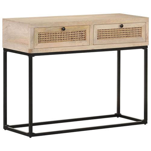 vidaXL Table console 100x35x76 cm Bois de manguier et canne naturelle